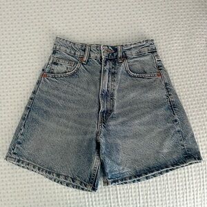 Zara High Rise High Waisted Blue Denim Jean Shorts